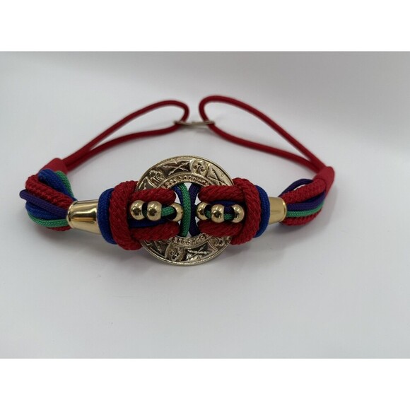 Leather Shop Multicolor Corded Rope Style Belt With Gold Medallion & Beads - Picture 3 of 9